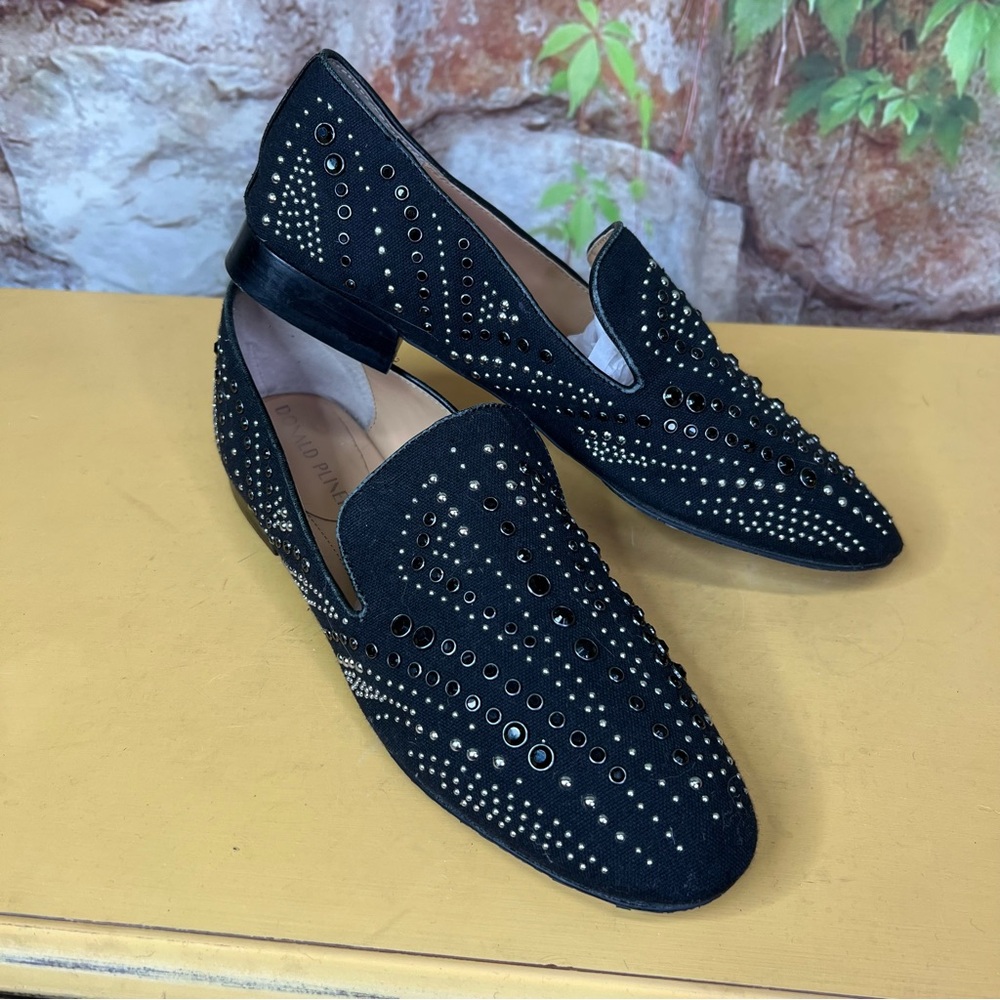 DONALD PLINER Black Textile Modern Downtown Walkable Studded Loafers, 8.5 - Picture 15 of 16
